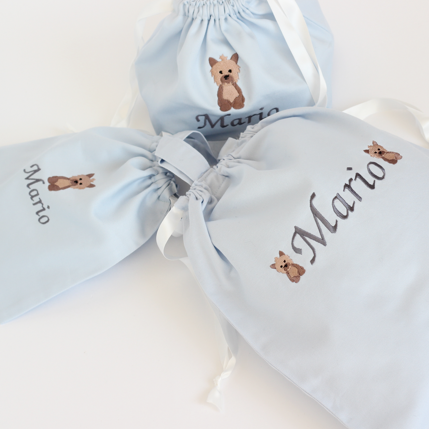 【ヨークシャテリア+名入れ刺繍】巾着袋3種類セット（4色）