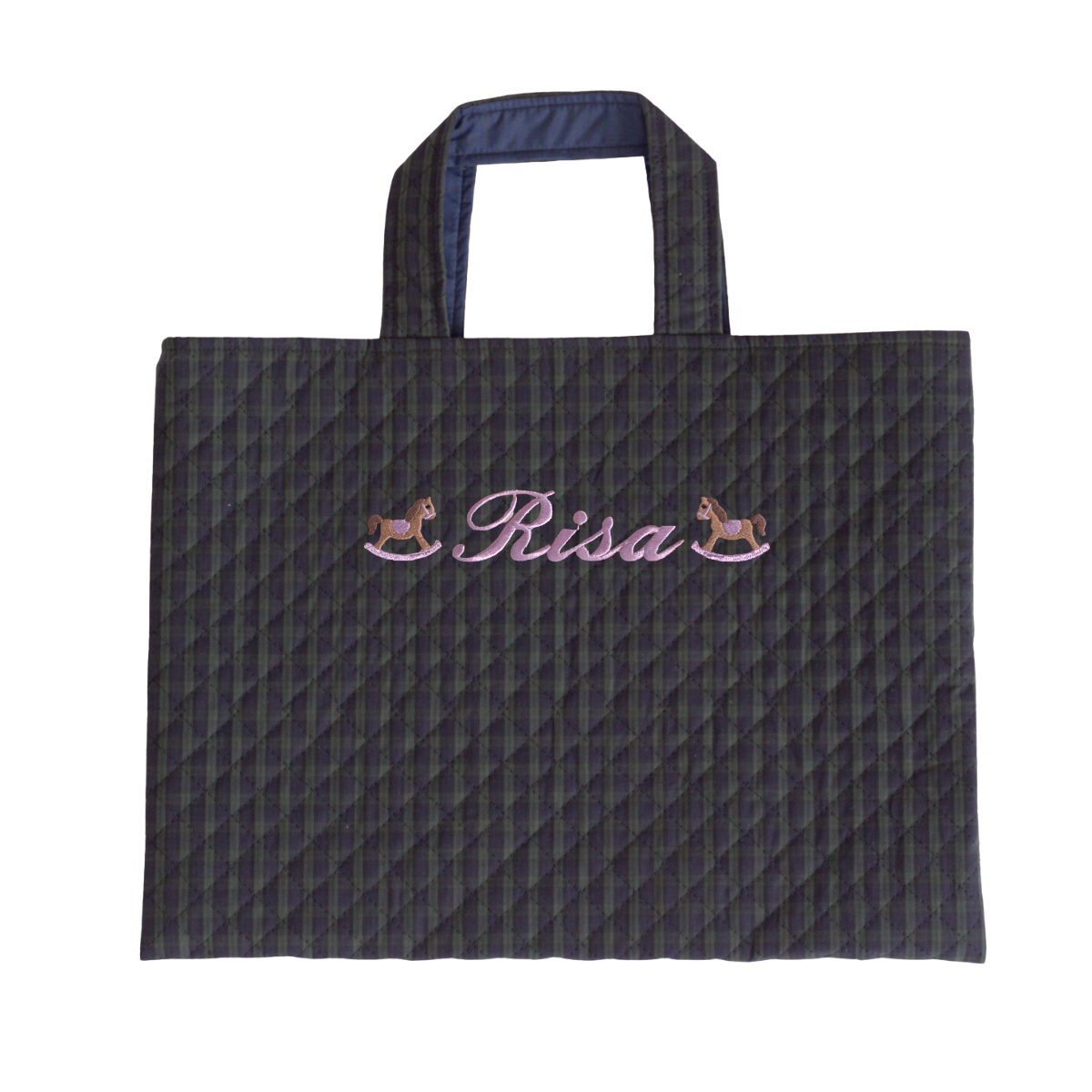 【選べるモチーフ+名入れ刺繍】レッスンバッグ（絵本袋）ブラックウォッチ柄