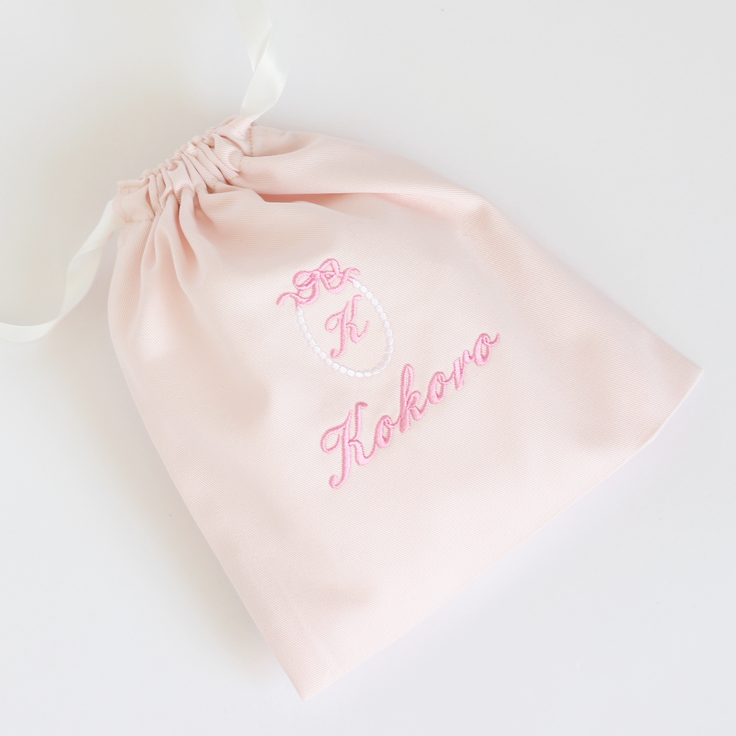 【リボンリース+名入れ】巾着袋Sマチなしドローストリングバッグ