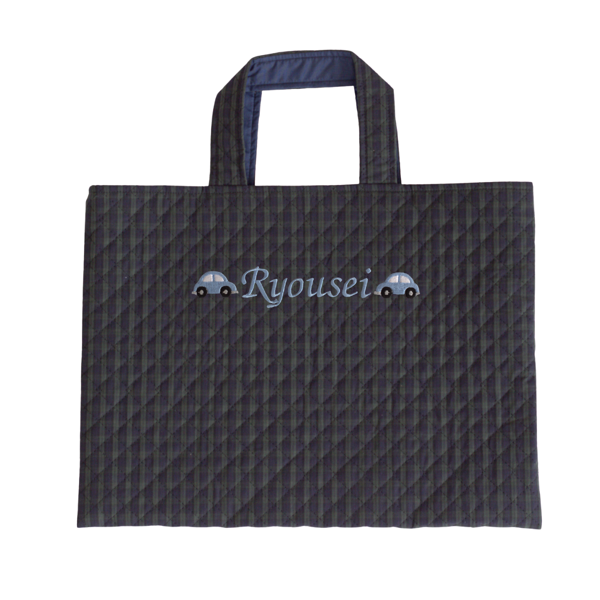 【選べるモチーフ+名入れ刺繍】レッスンバッグ（絵本袋）ブラックウォッチ柄