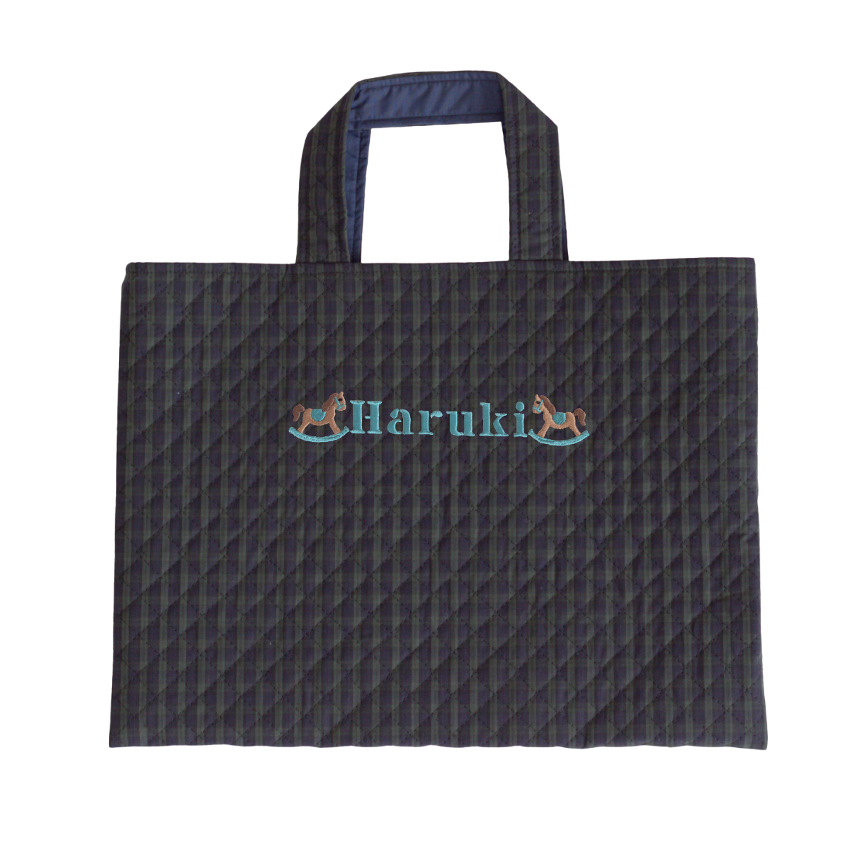 【選べるモチーフ+名入れ刺繍】レッスンバッグ（絵本袋）ブラックウォッチ柄