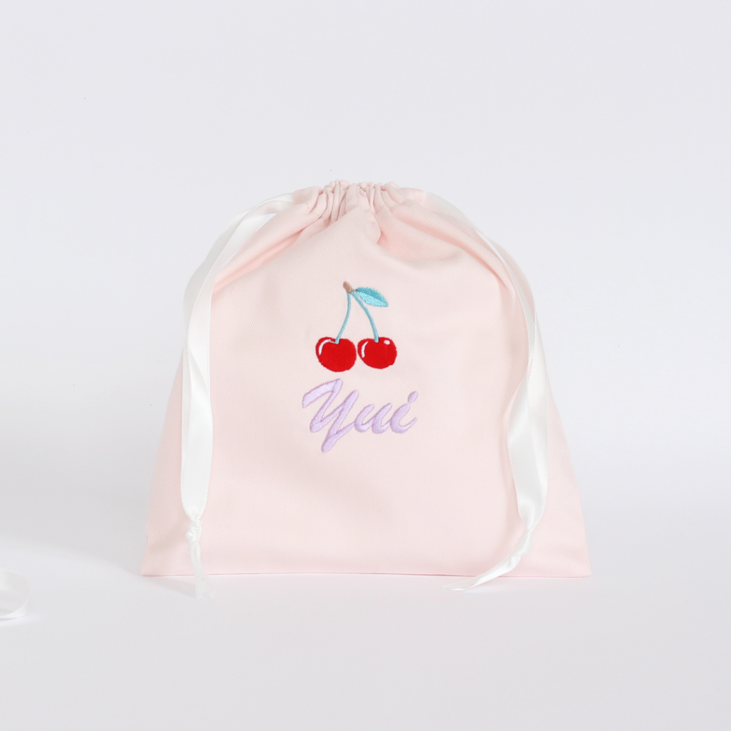 【チェリー🍒+名入れ刺繍】巾着袋3種類セット（4色）