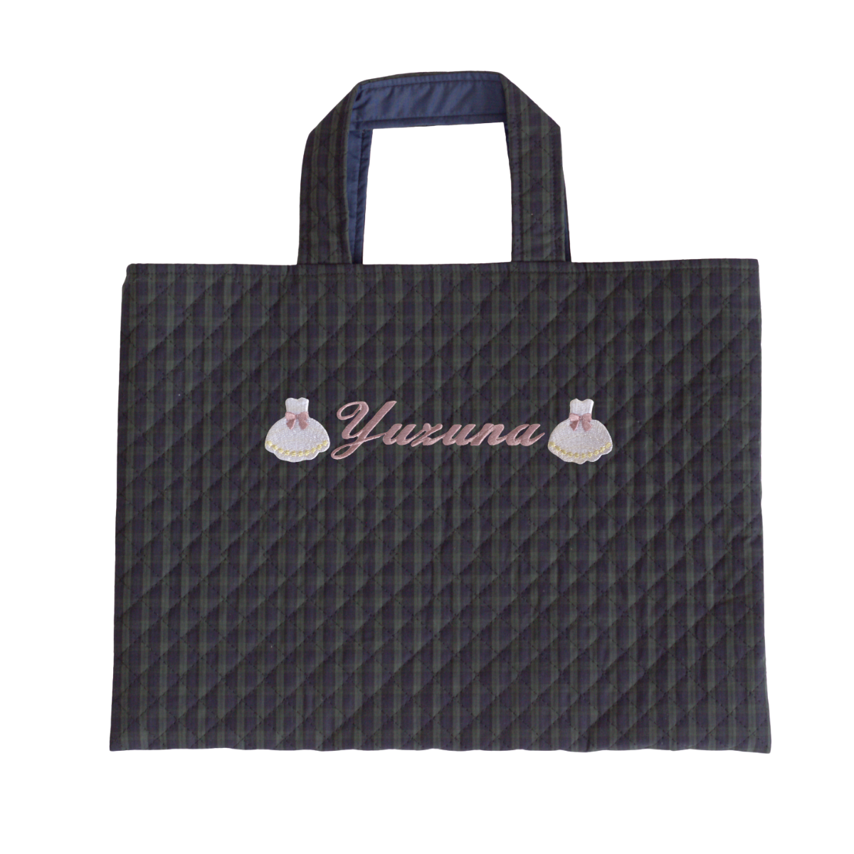 【選べるモチーフ+名入れ刺繍】レッスンバッグ（絵本袋）ブラックウォッチ柄