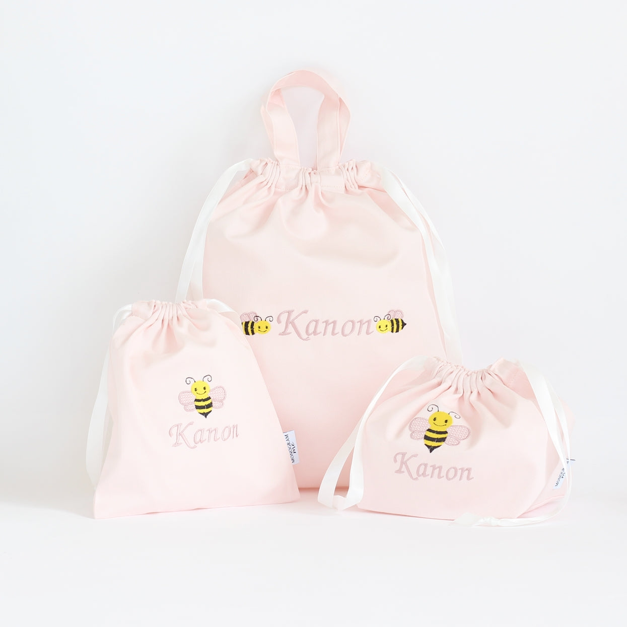 ミツバチの名入れ巾着袋3種類セット