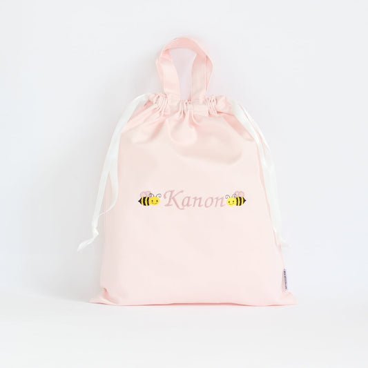 ミツバチの名入れ巾着袋L持ち手付き巾着袋