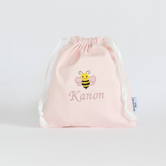 ミツバチの名入れ巾着袋Sマチなし巾着袋