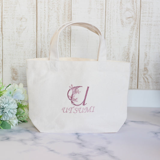 ローズモノグラム刺繍の名入れランチバッグ　